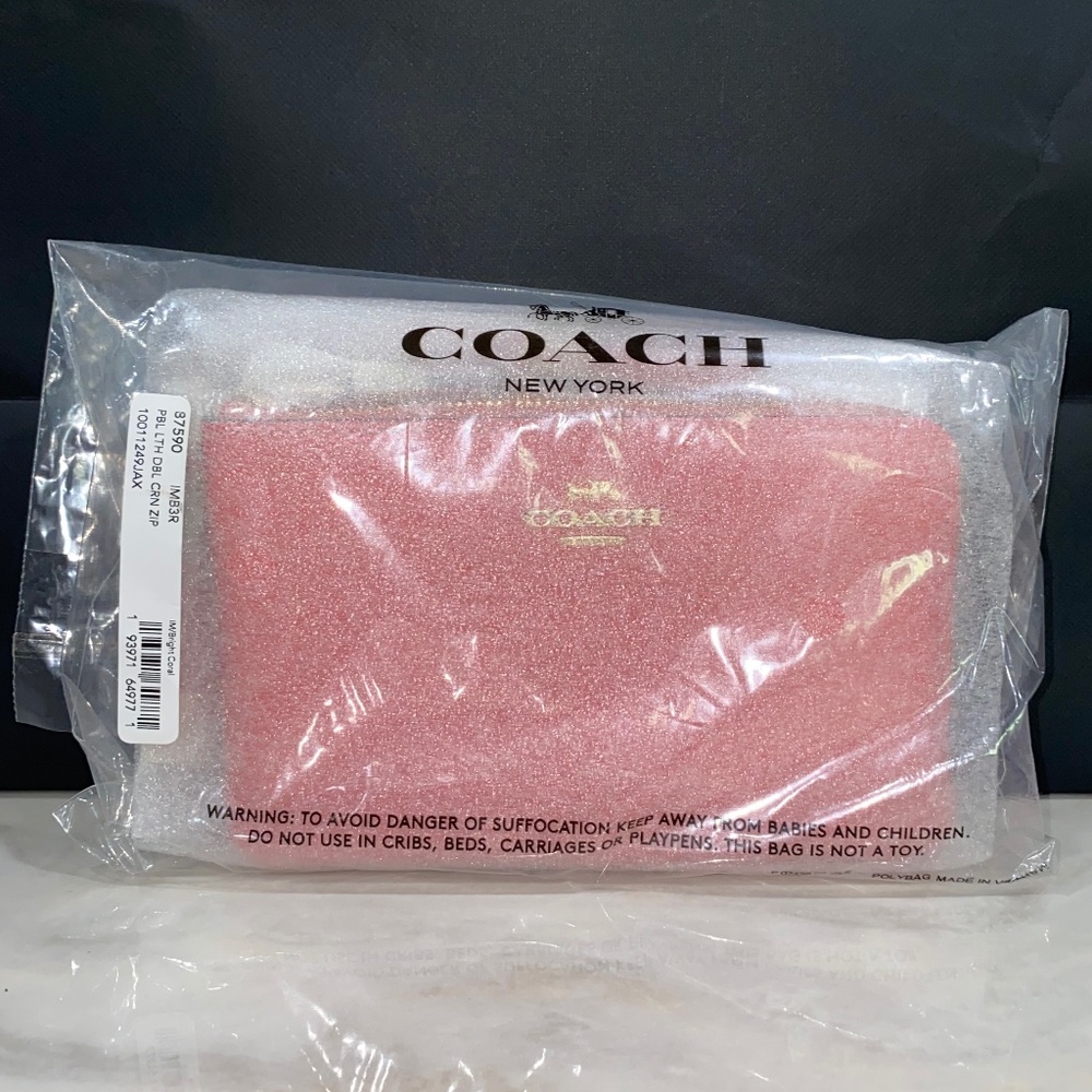 Coach Pink double zip pebbled Leather Wristlet - Picture 4 of 6